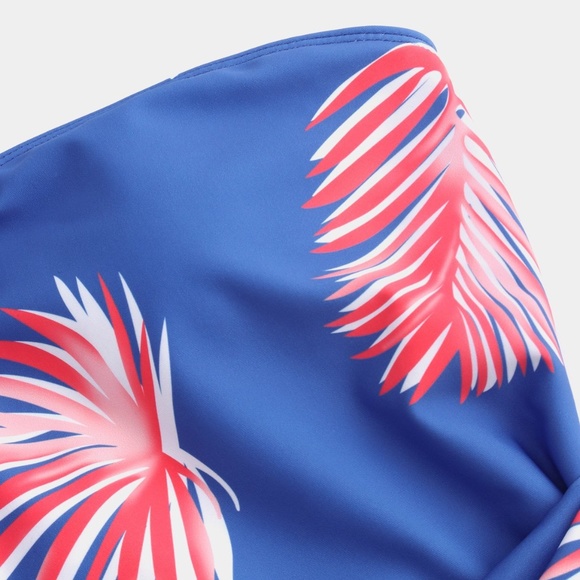 Blue Patterned Strapless one piece bathing suit with waist tie - Picture 3 of 7